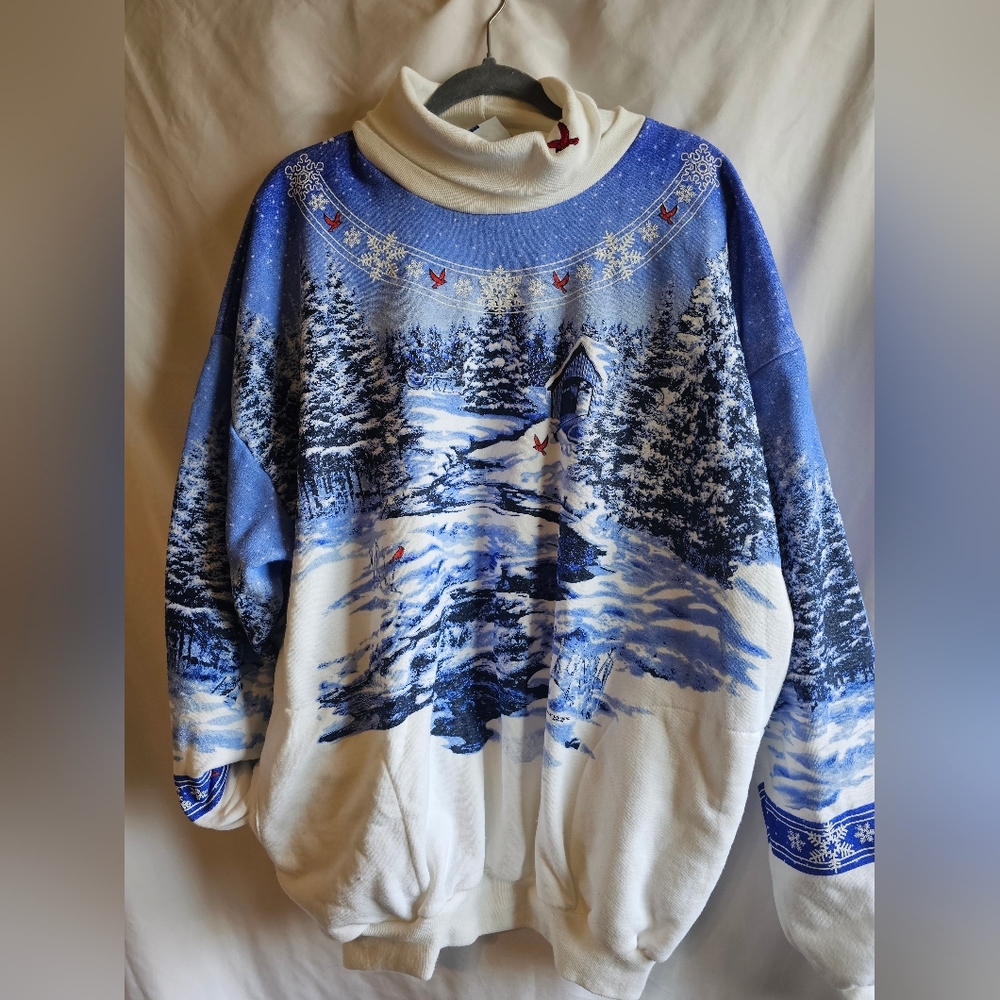 Winter Wonderland Blue and White Sweater Art Unlimited XXL
